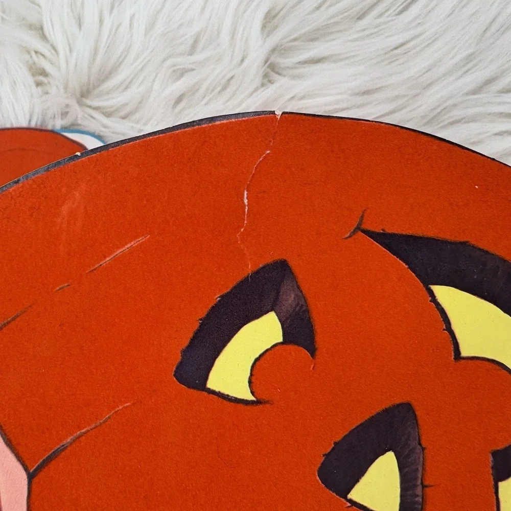 VTG Die Cut Wall Hanging Halloween Decoration 2-Sided Retro 80s Witch‎ Pumpkin